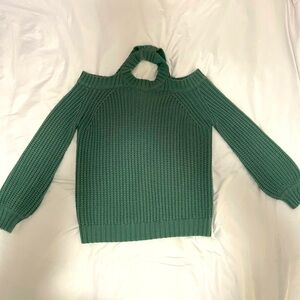 Off the shoulder light teal/green cable knit sweater